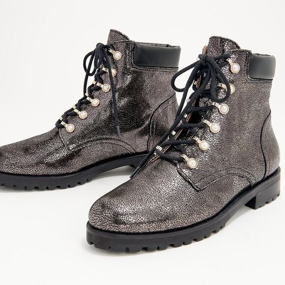 Jack Rogers Peyton Lace-Up Faux Pearl Boots Size 8 - Picture 1 of 13